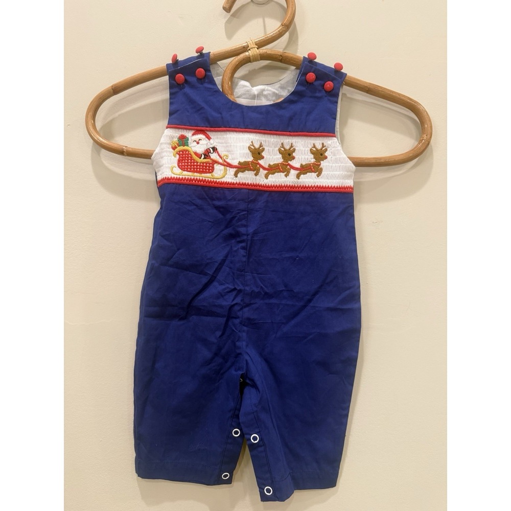 NWT Lil Cactus Baby Toddler Christmas Santa Smocked Overalls Size 3-6 Months